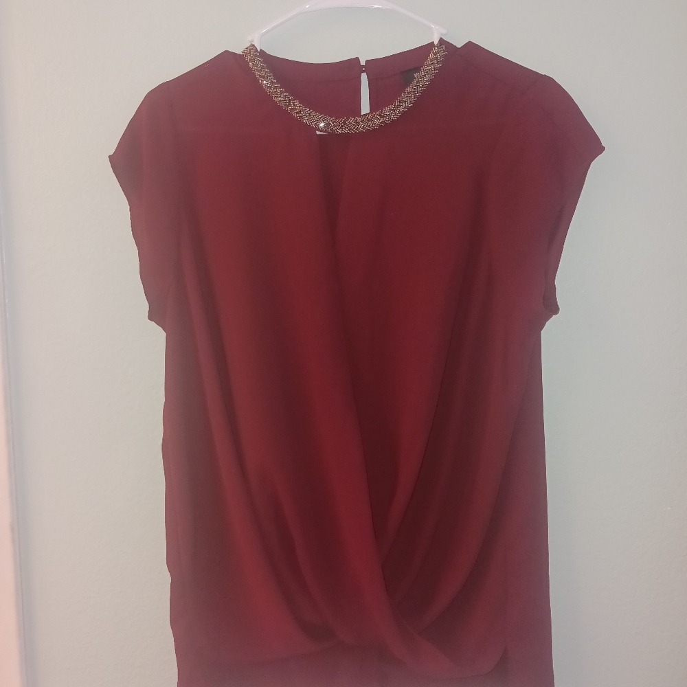 Messic Maroon Short Sleeved Blouse | Size M